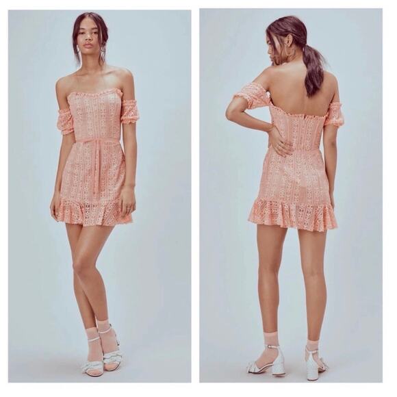 For Love & Lemons Peach Dakota Lace Off Shoulder Bustier Corset Dress Medium - Picture 1 of 15